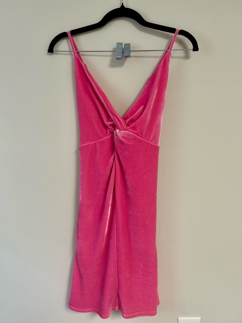 Lena Hot Pink Velvet Twist-Front Mini Dress